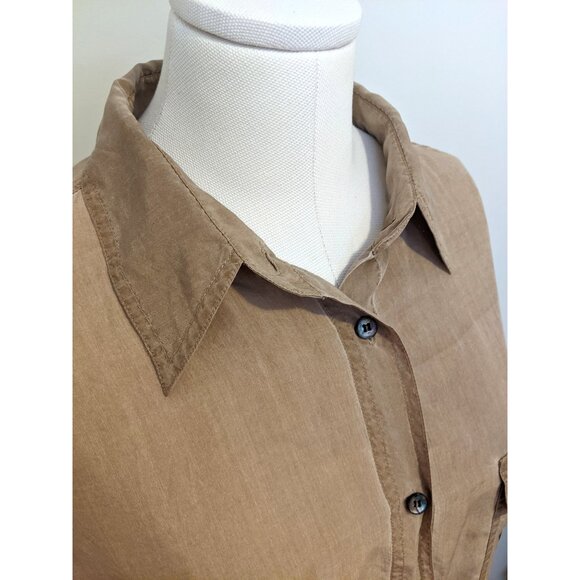 Vintage 80s Bloor & Yonge Pure Silk Blouse Long Sleeve Beige Utility Western L - Picture 4 of 9